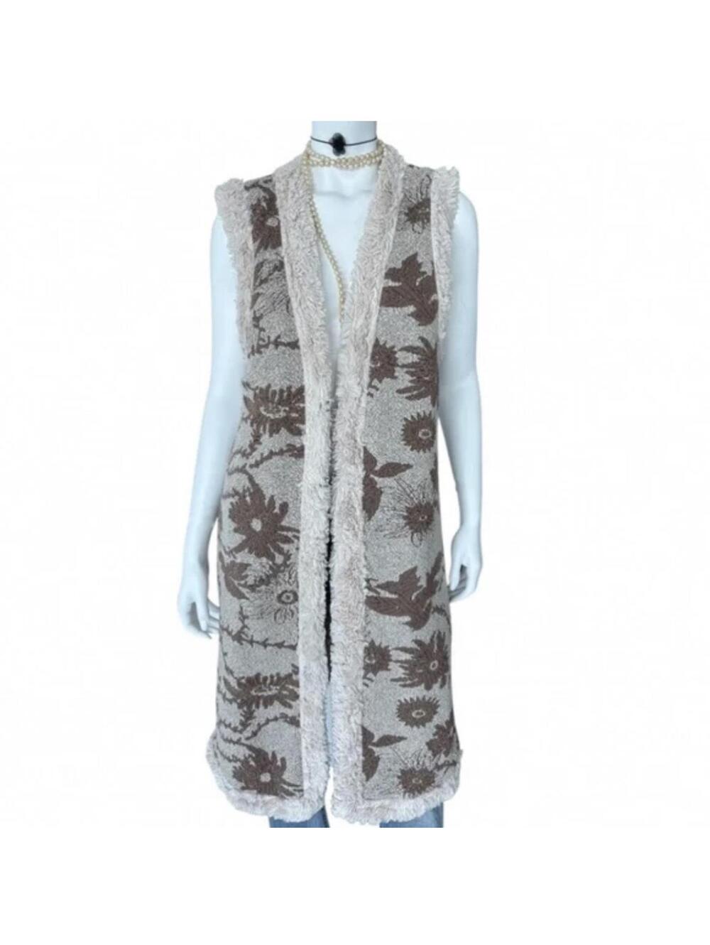 NWOT Free People Cozy Long Faux Fur/Floral Gilet Brocade Reversible Vest, size M